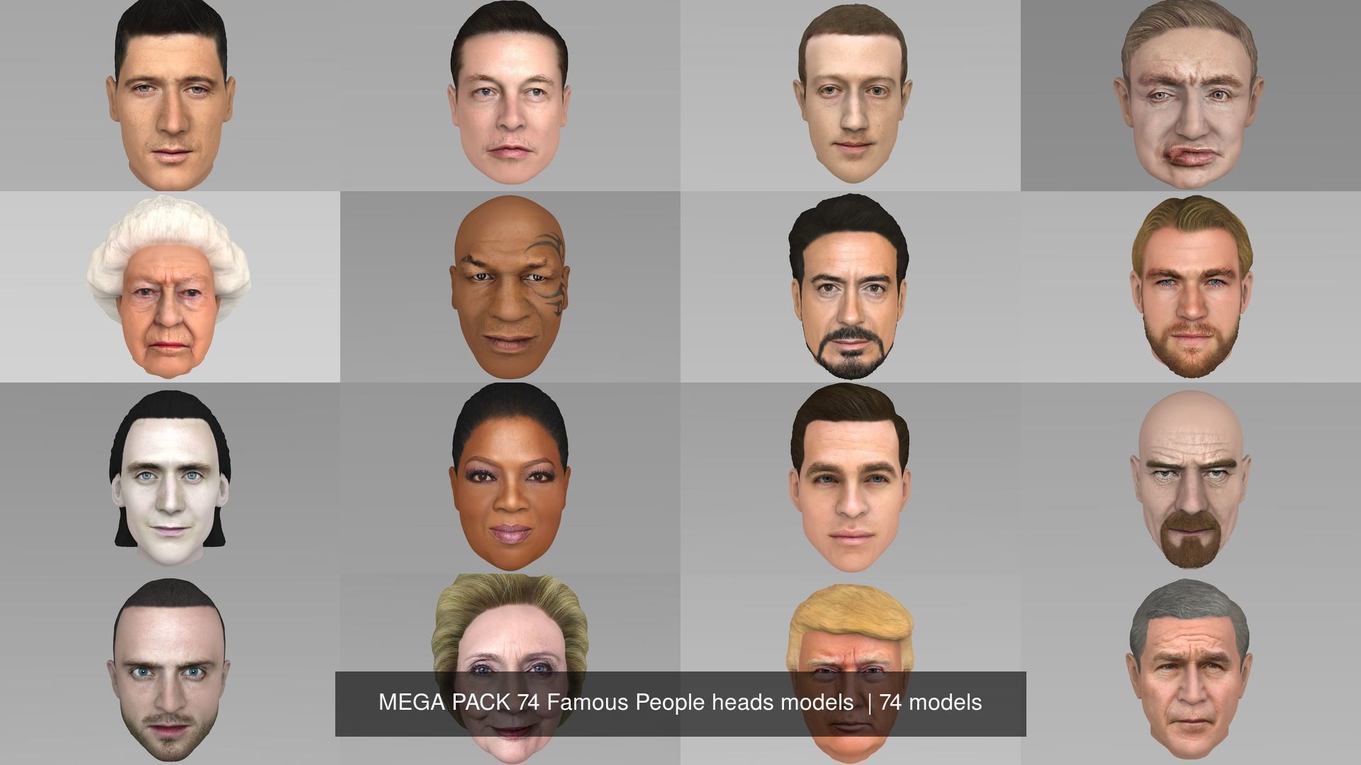 MEGA PACK 74 Famous People heads models  3D Model Collection_12