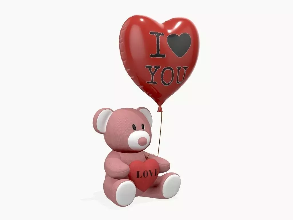 bear teddy plush toy with heart and balloon 3D model_0
