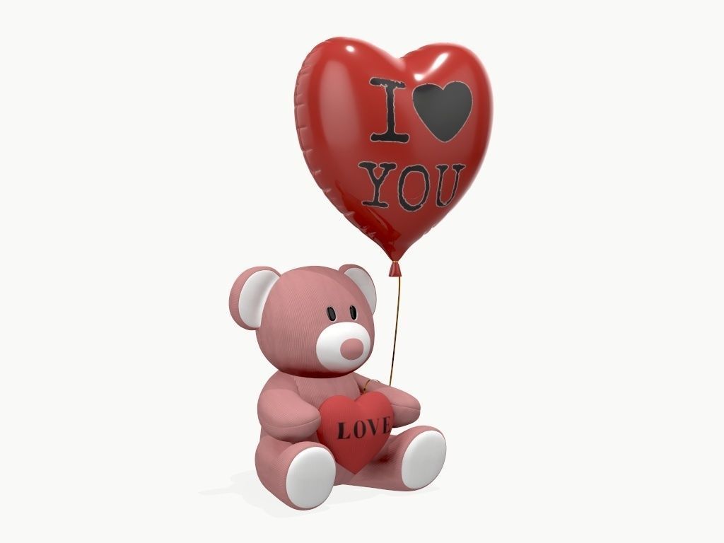 bear teddy plush toy with heart and balloon 3D model_11
