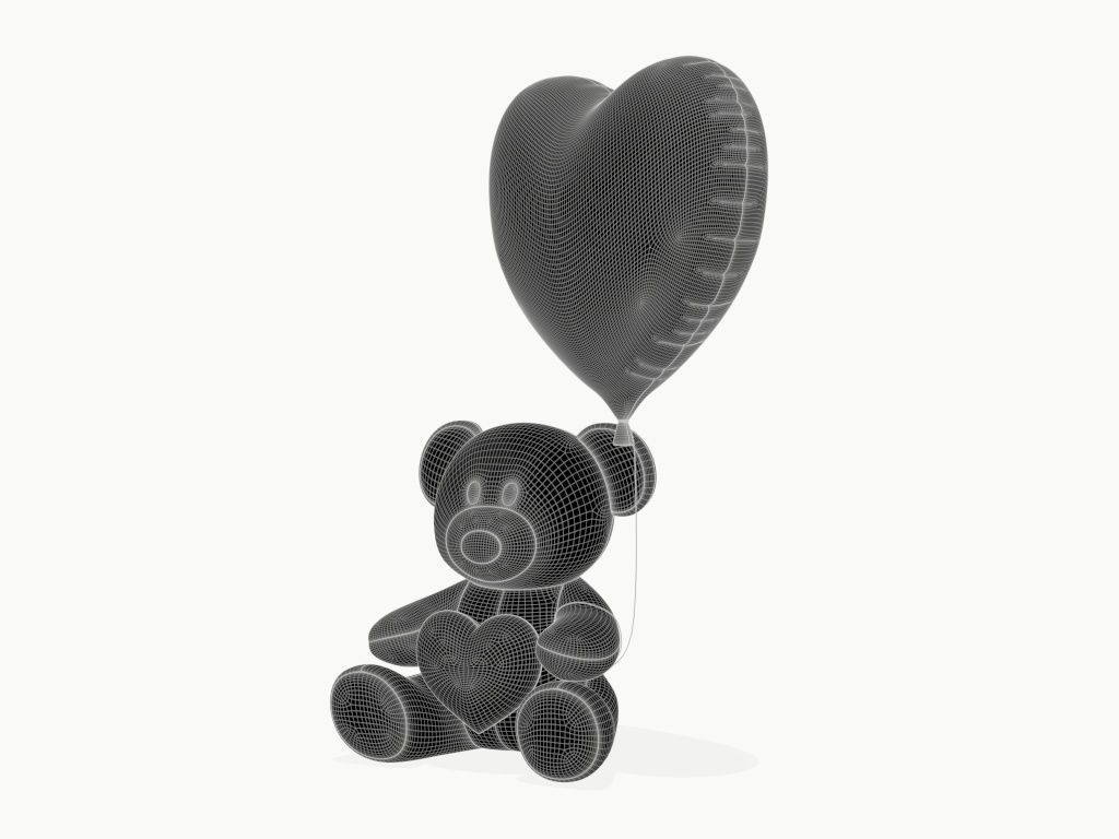 bear teddy plush toy with heart and balloon 3D model_25