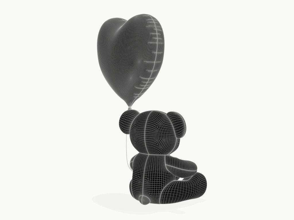 bear teddy plush toy with heart and balloon 3D model_23