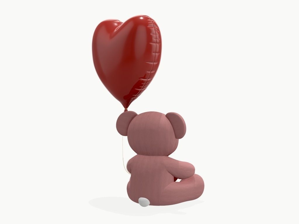 bear teddy plush toy with heart and balloon 3D model_15