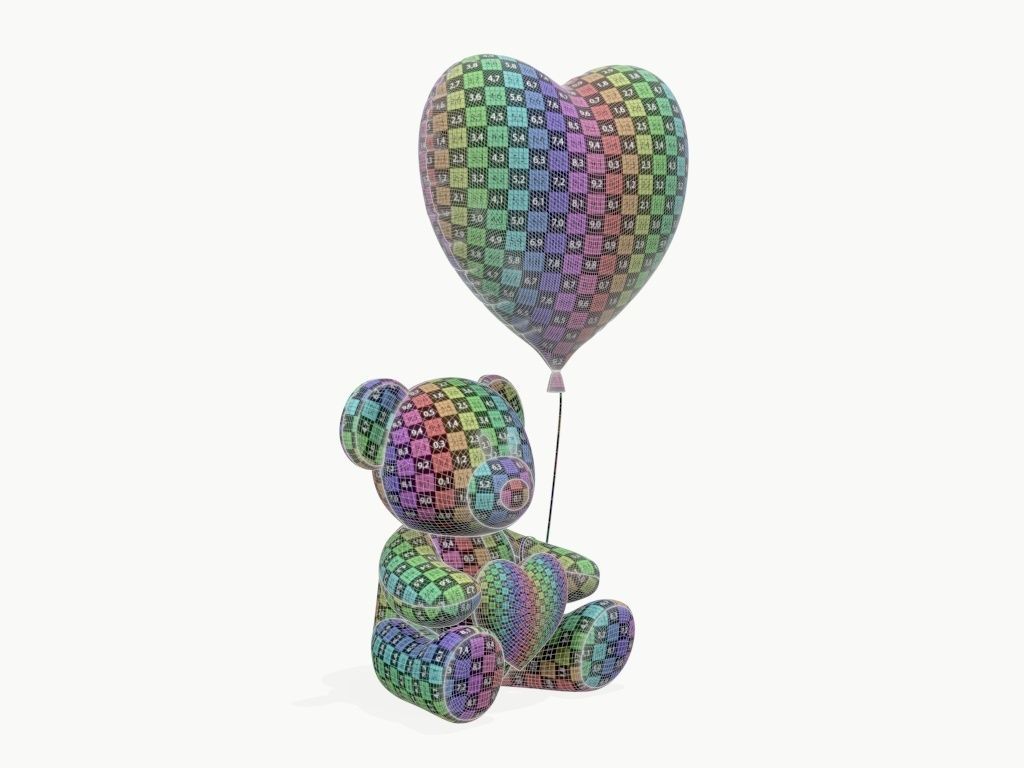bear teddy plush toy with heart and balloon 3D model_16