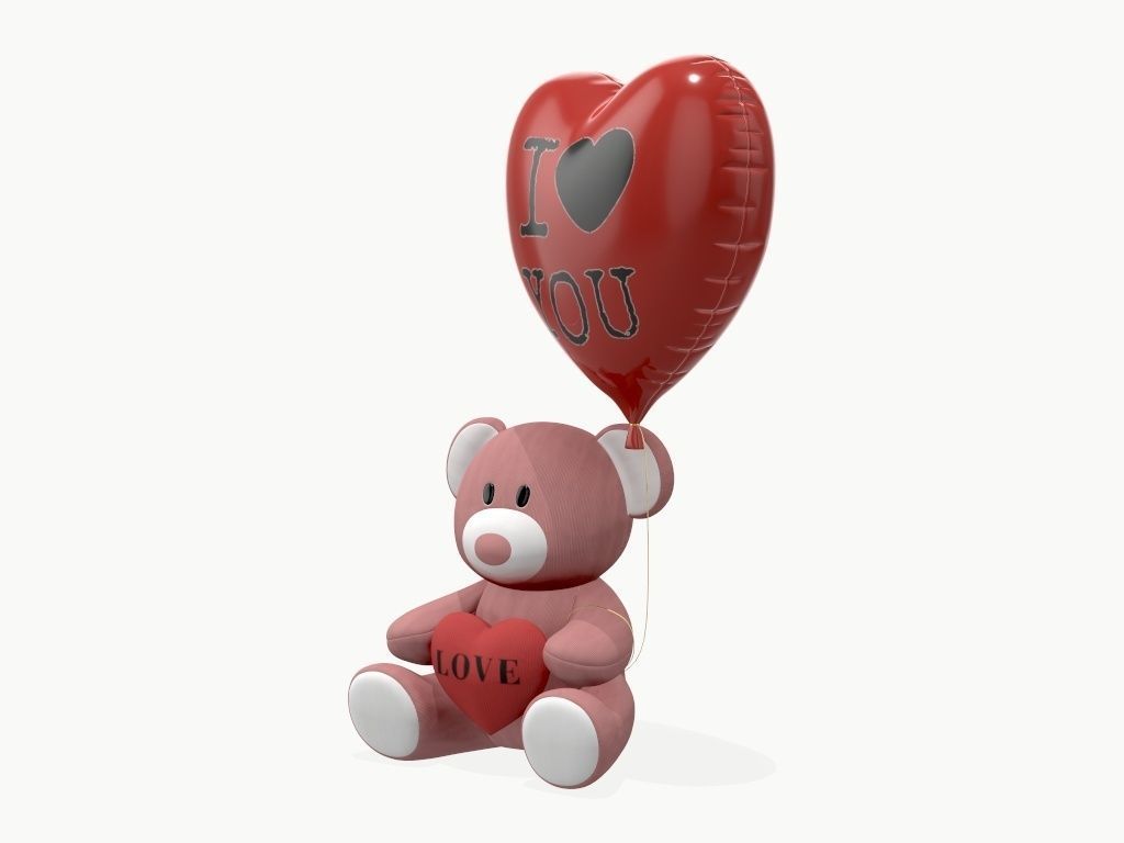 bear teddy plush toy with heart and balloon 3D model_6