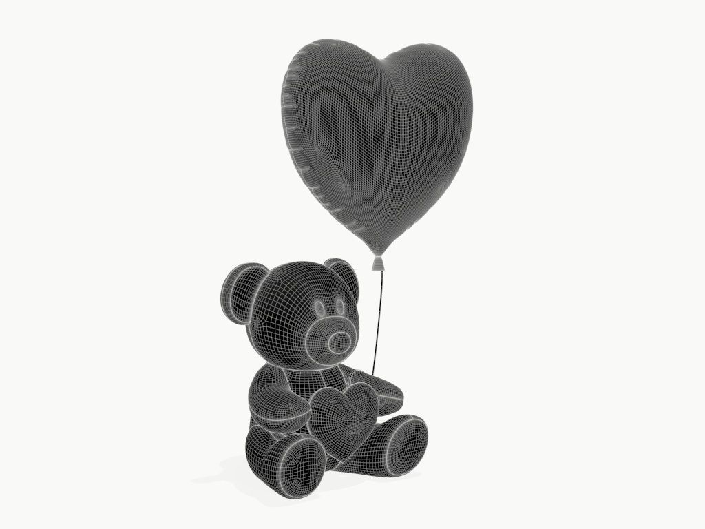 bear teddy plush toy with heart and balloon 3D model_8