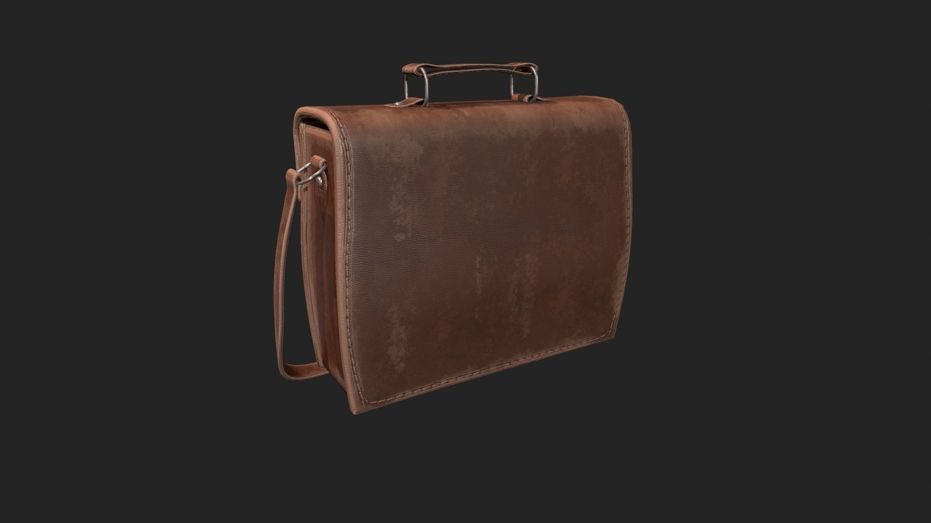 Leather Satchel - Leather Bag - Leather Luggage Low-poly 3D model_3