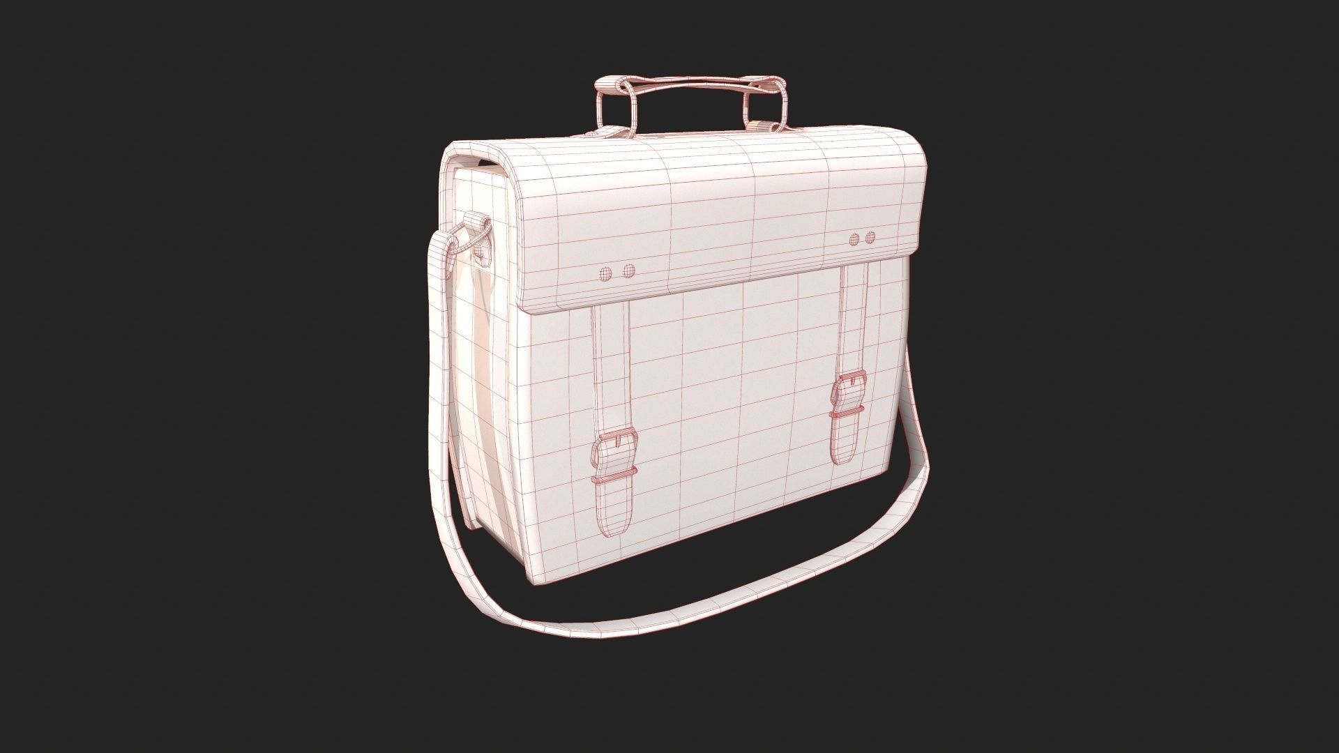 Leather Satchel - Leather Bag - Leather Luggage Low-poly 3D model_9