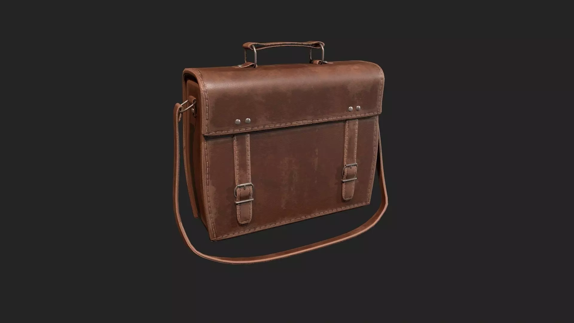 Leather Satchel - Leather Bag - Leather Luggage Low-poly 3D model_0