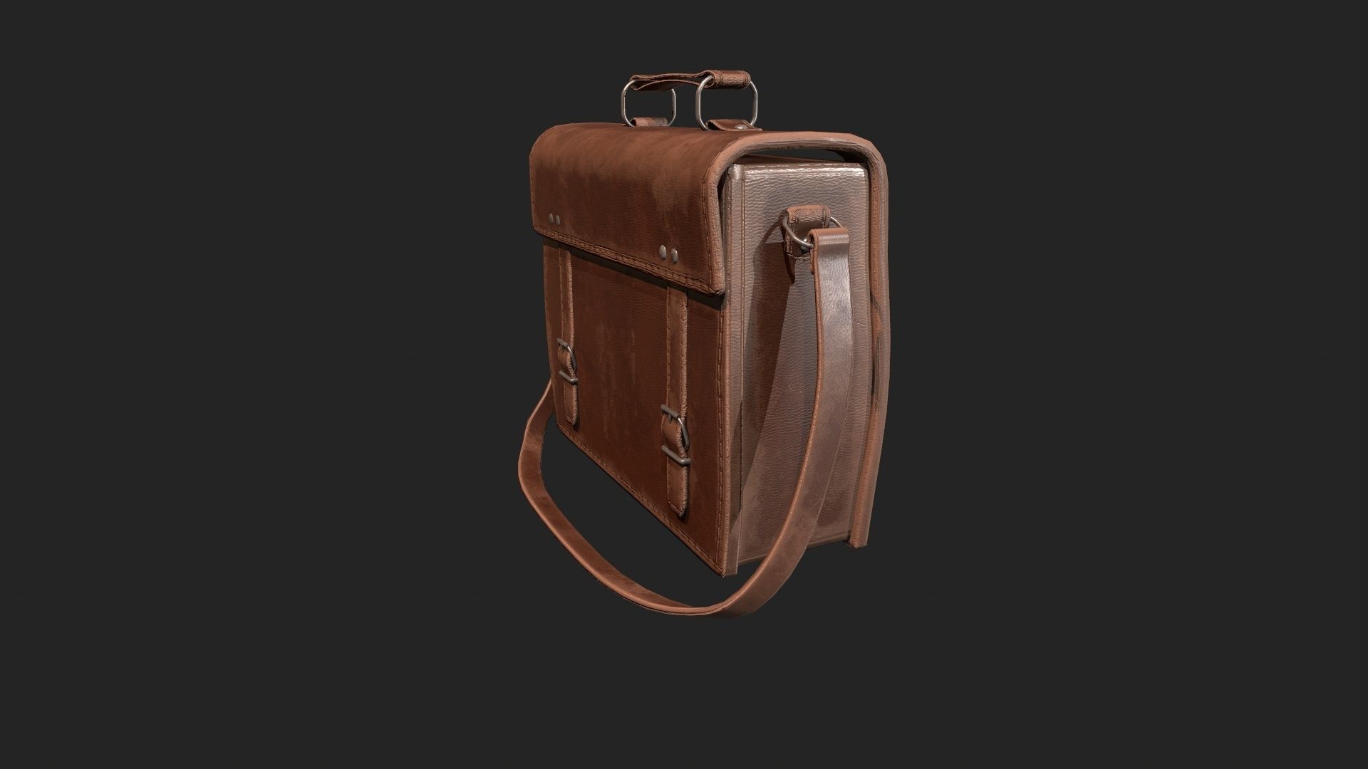 Leather Satchel - Leather Bag - Leather Luggage Low-poly 3D model_4