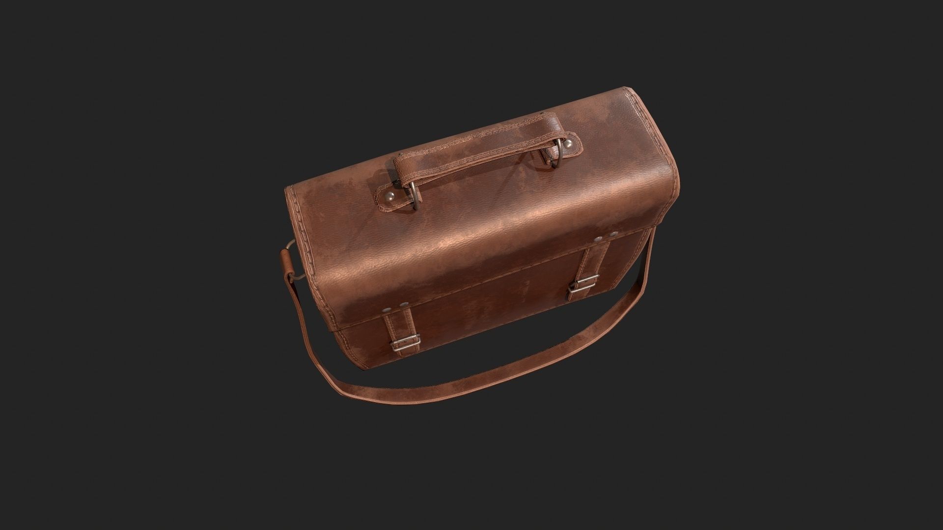 Leather Satchel - Leather Bag - Leather Luggage Low-poly 3D model_5