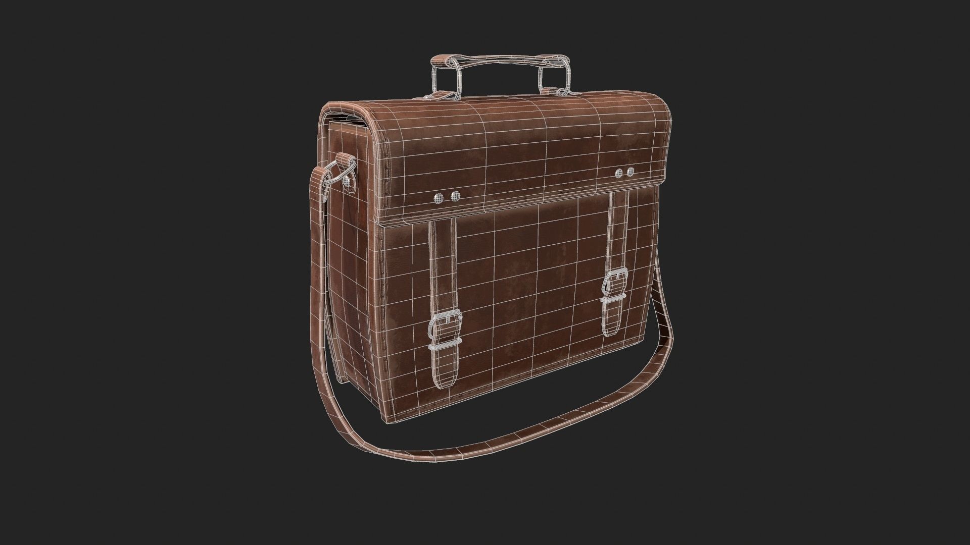 Leather Satchel - Leather Bag - Leather Luggage Low-poly 3D model_8