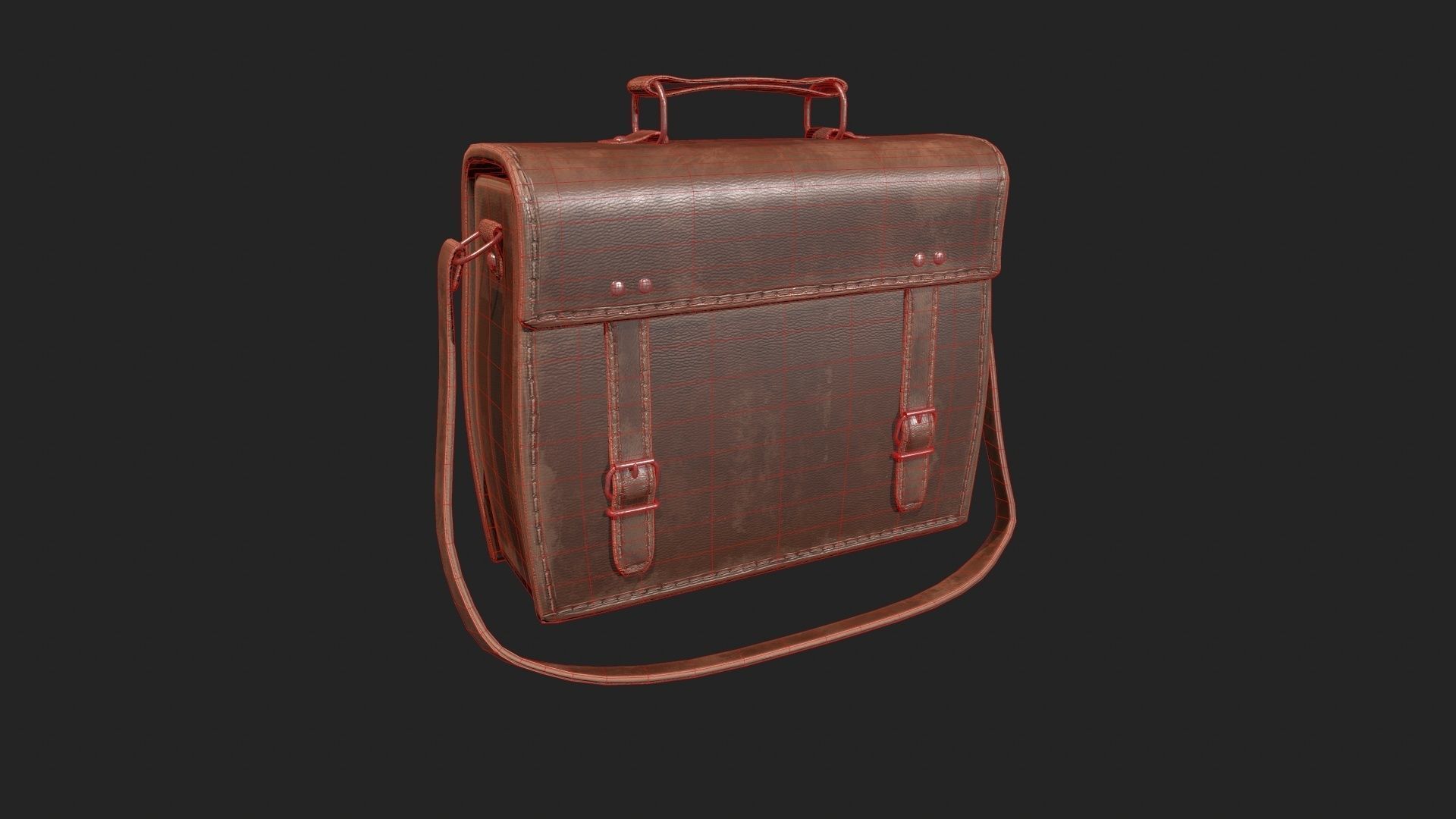 Leather Satchel - Leather Bag - Leather Luggage Low-poly 3D model_15