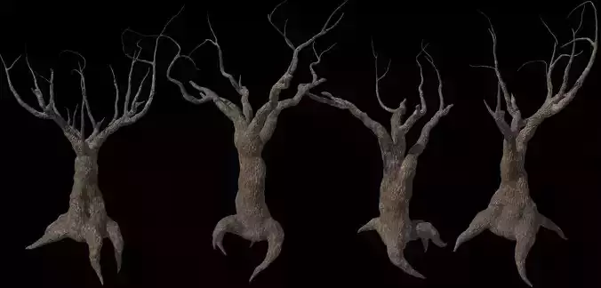 Scary  low poly trees kit with PBR workflow for V-Ray render