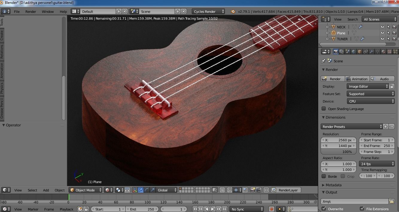 REALISTIC GUITAR 3D MODEL ukulele 3D model_4