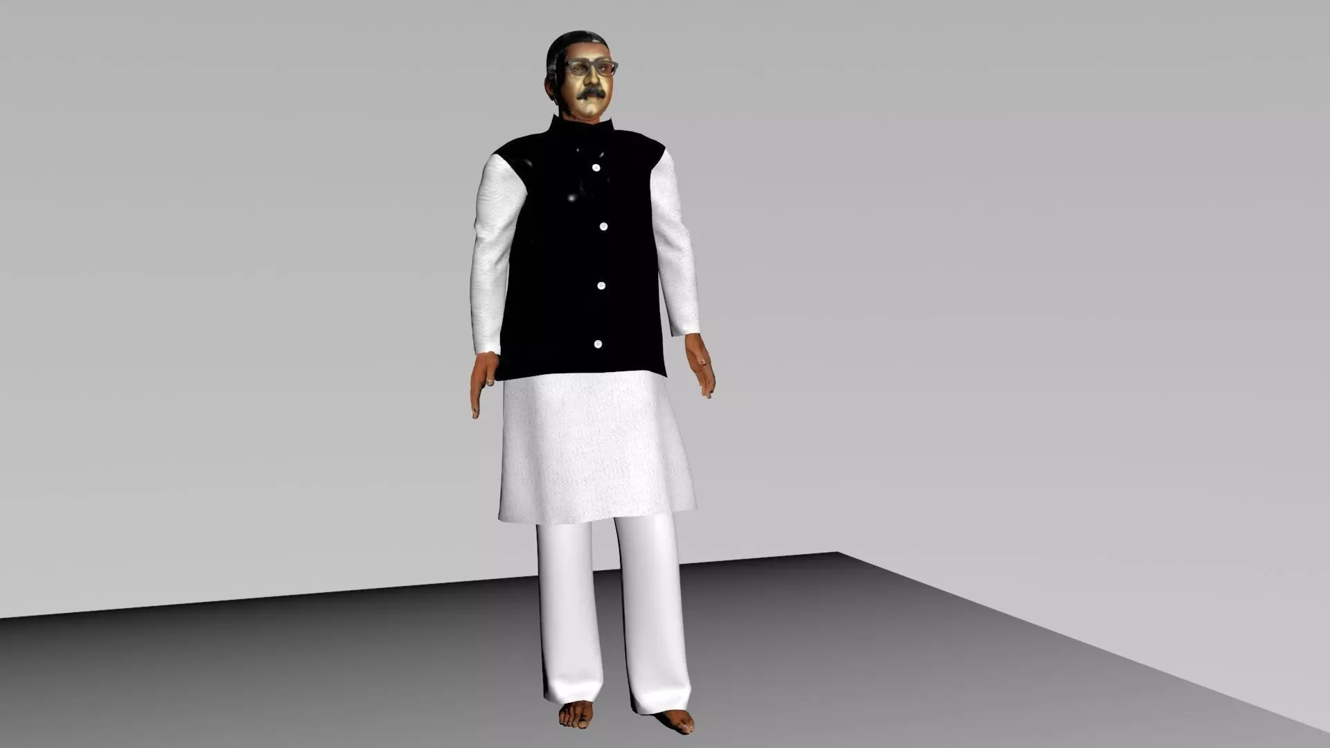 Bangabandu man wearing vest and pants Low-poly 3D model_0