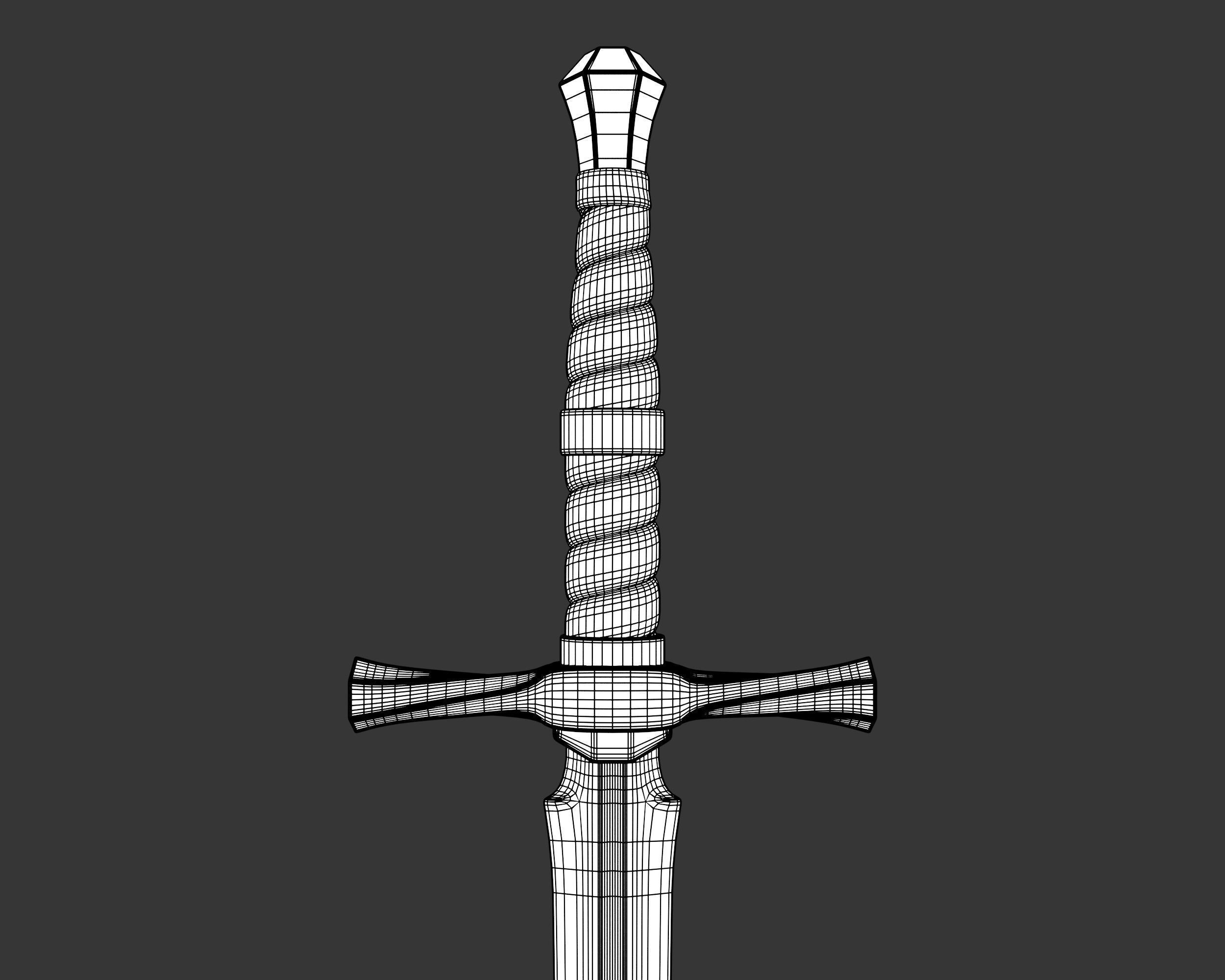 Medieval Noble Weapon Short Sword Low-poly 3D model_14