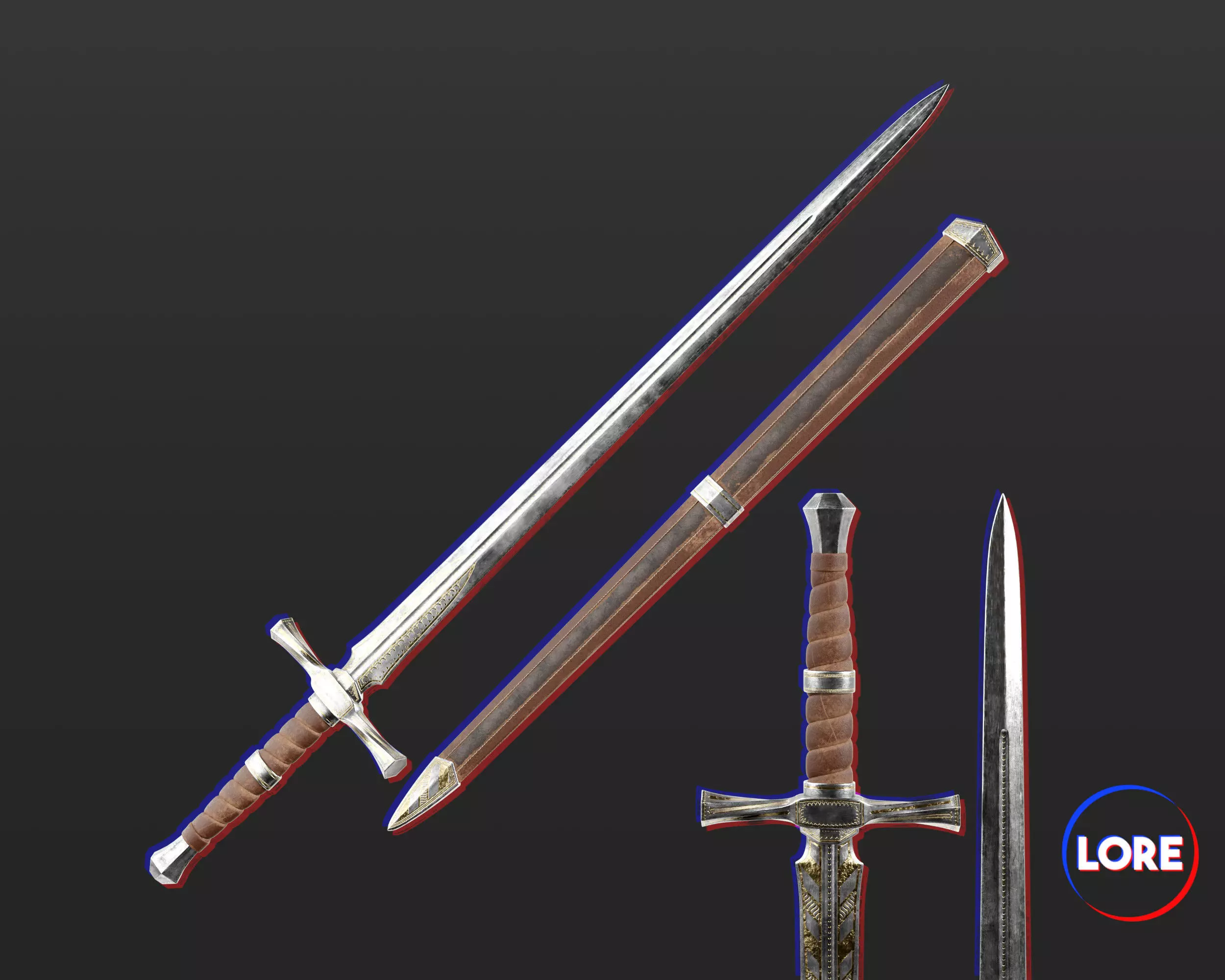 Medieval Noble Weapon Short Sword Low-poly 3D model_0