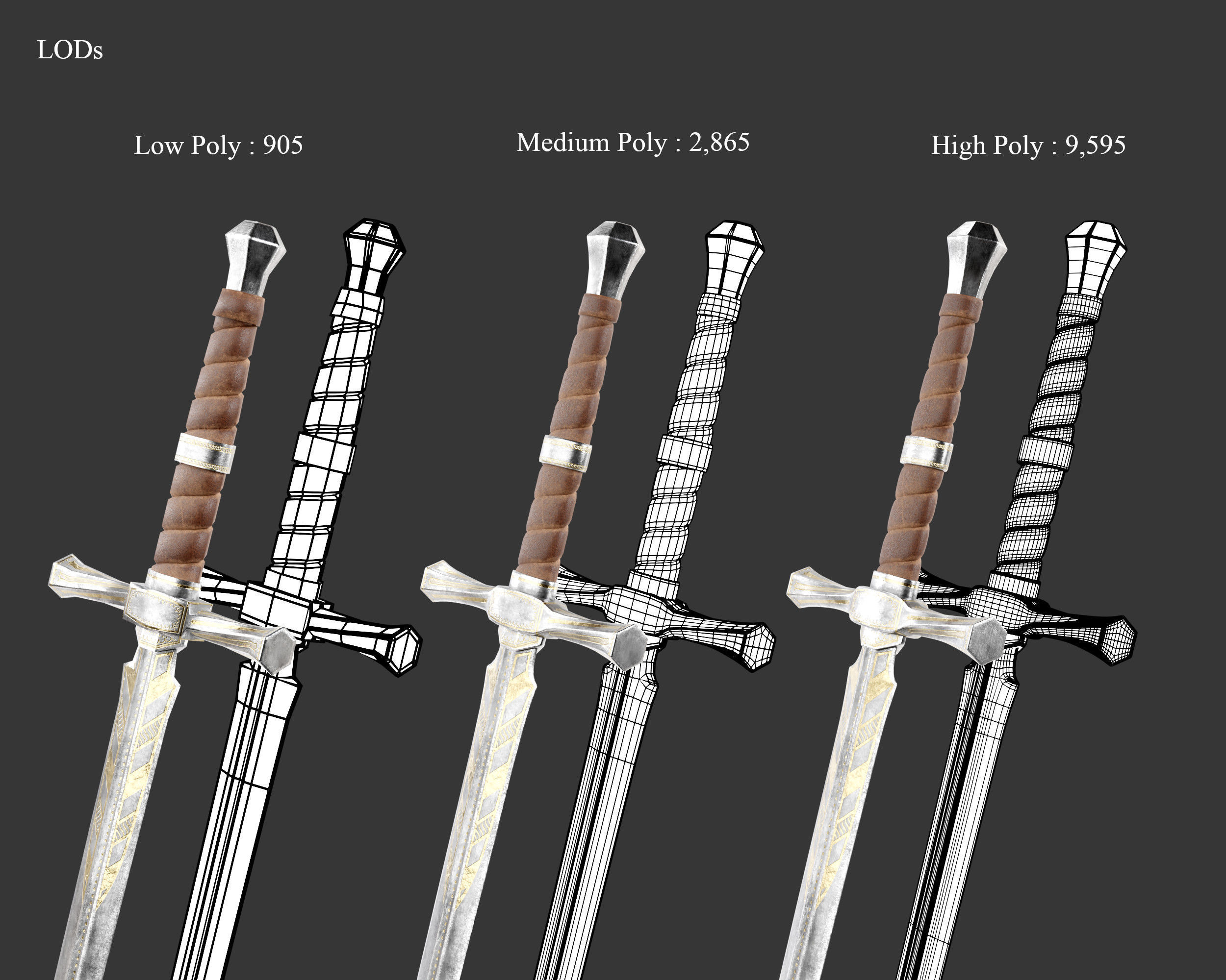 Medieval Noble Weapon Short Sword Low-poly 3D model_2