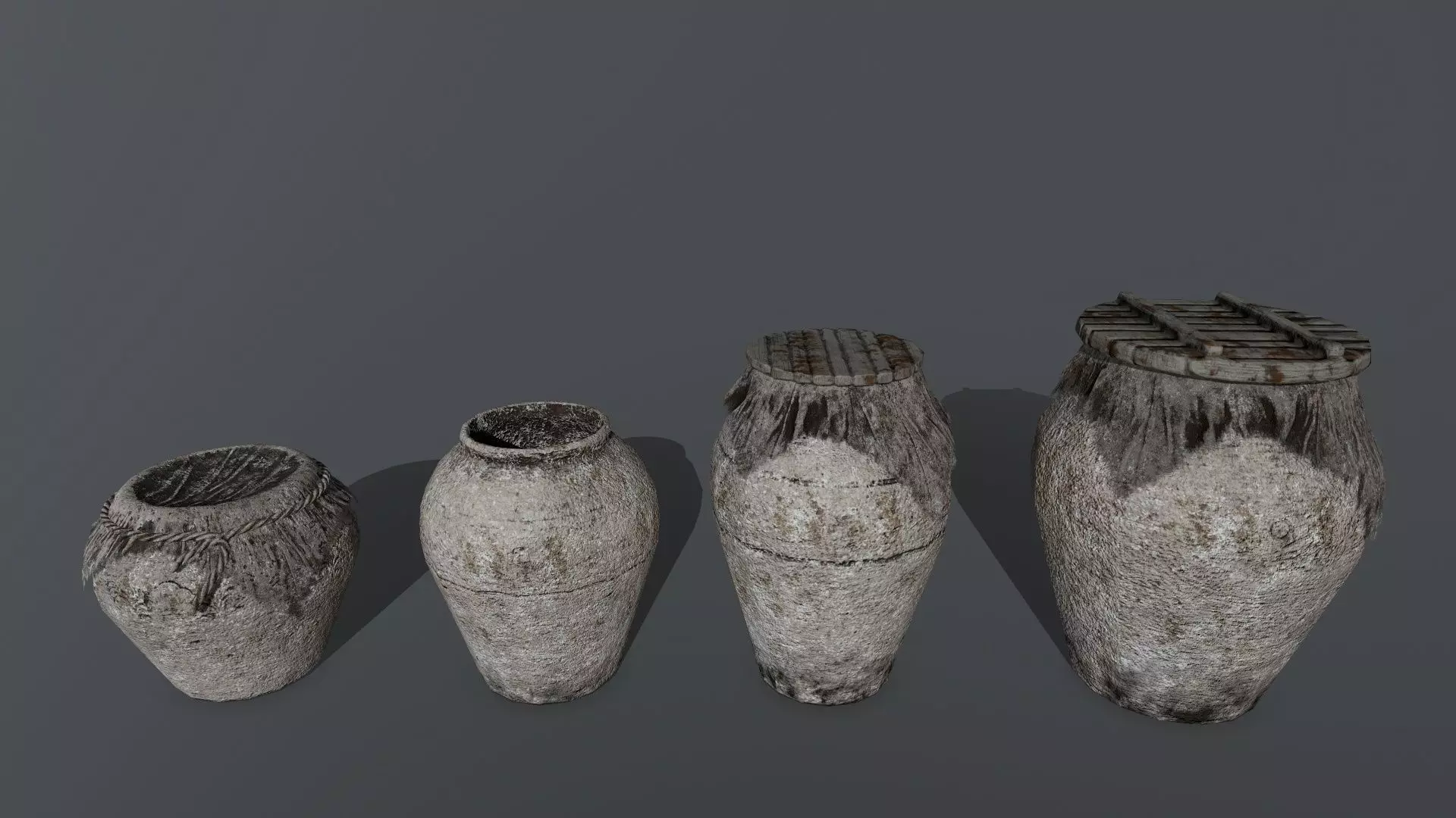 old vase set Low-poly 3D model_0