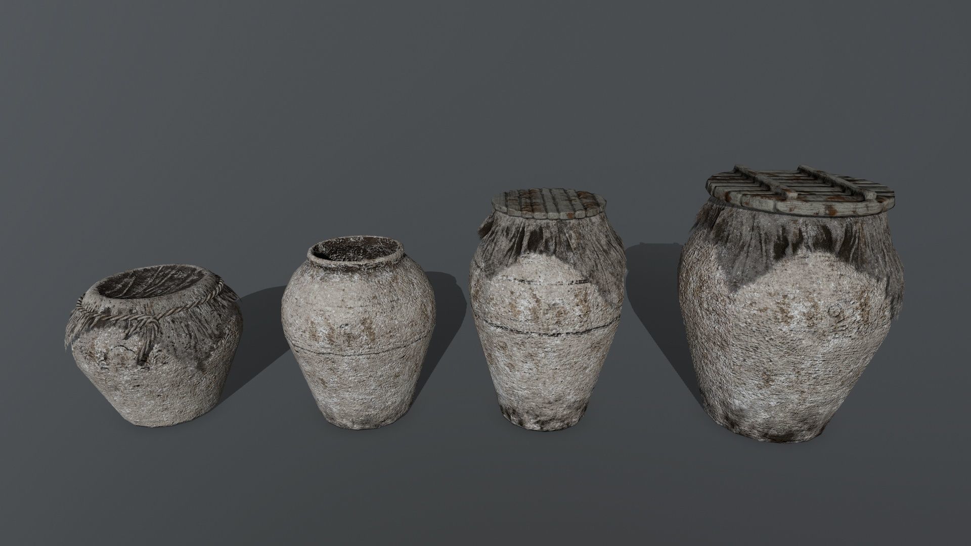 old vase set Low-poly 3D model_3