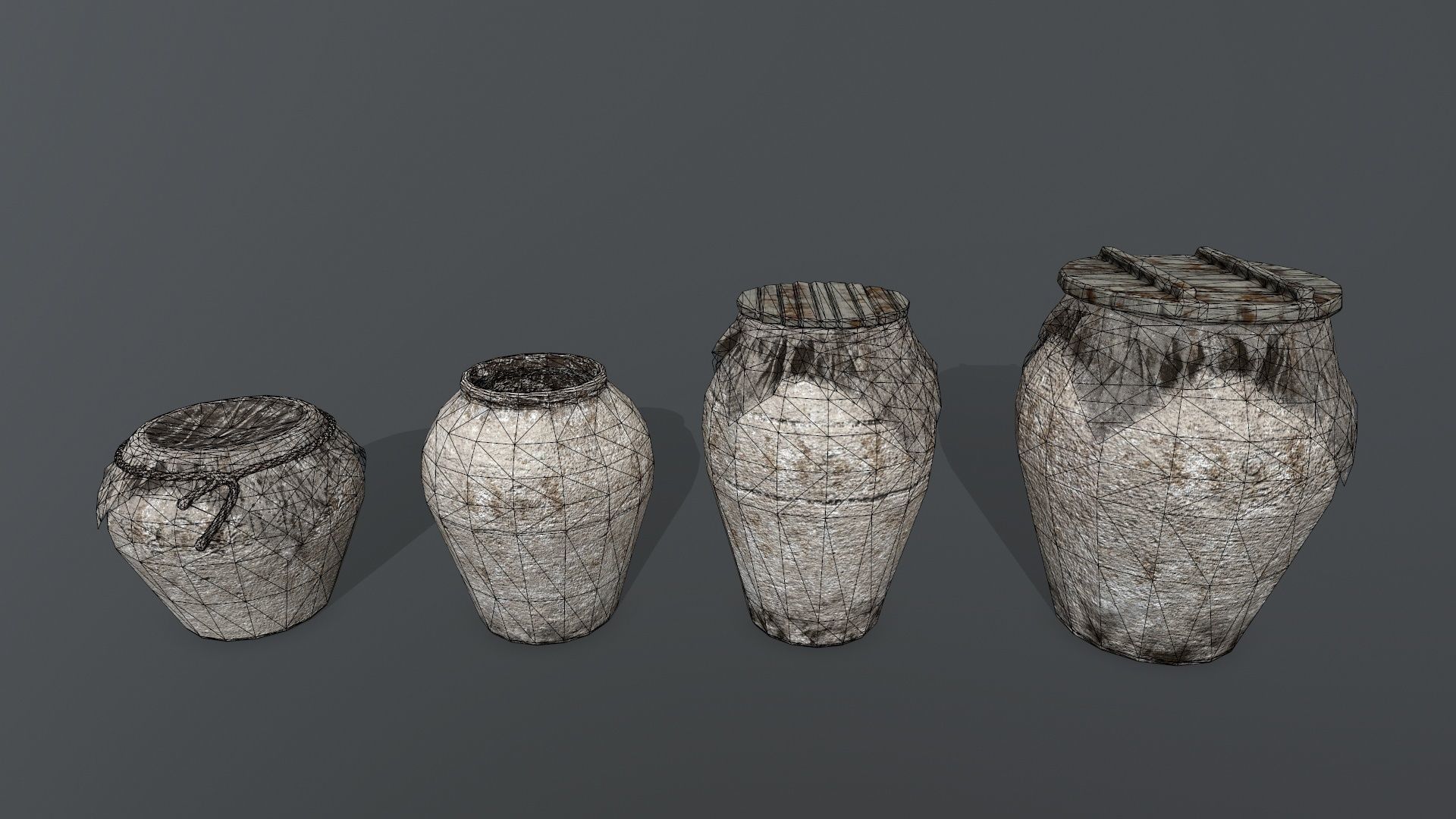 old vase set Low-poly 3D model_12