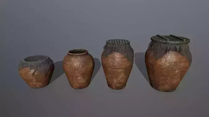 vase set clay pot Low-poly 3D model
