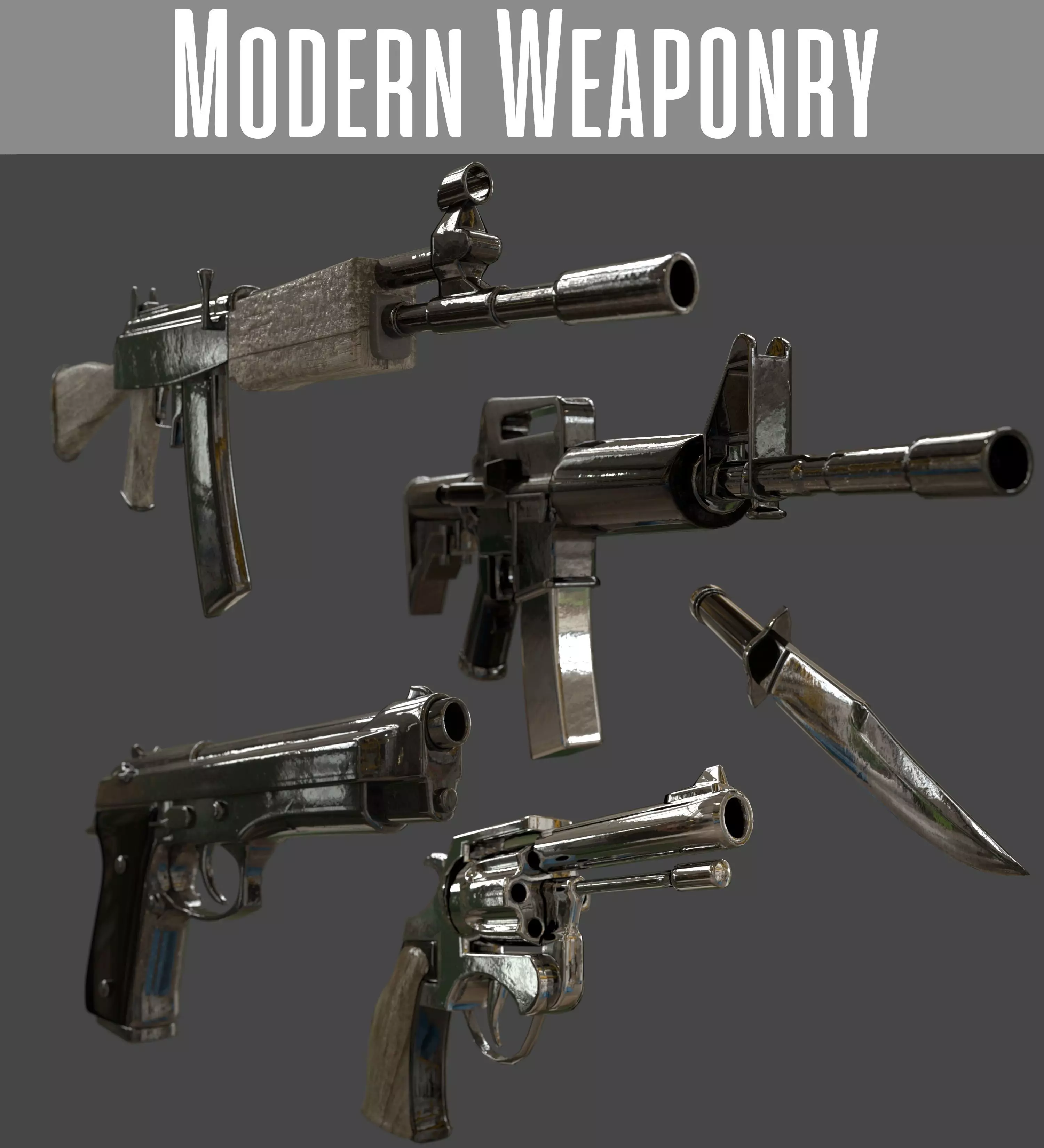 Military Weapons - Modern Weaponry - UVMapped Low-poly 3D model_0