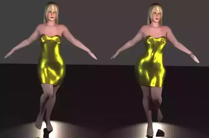 Realistic woman in silver dress Low-poly 3D model