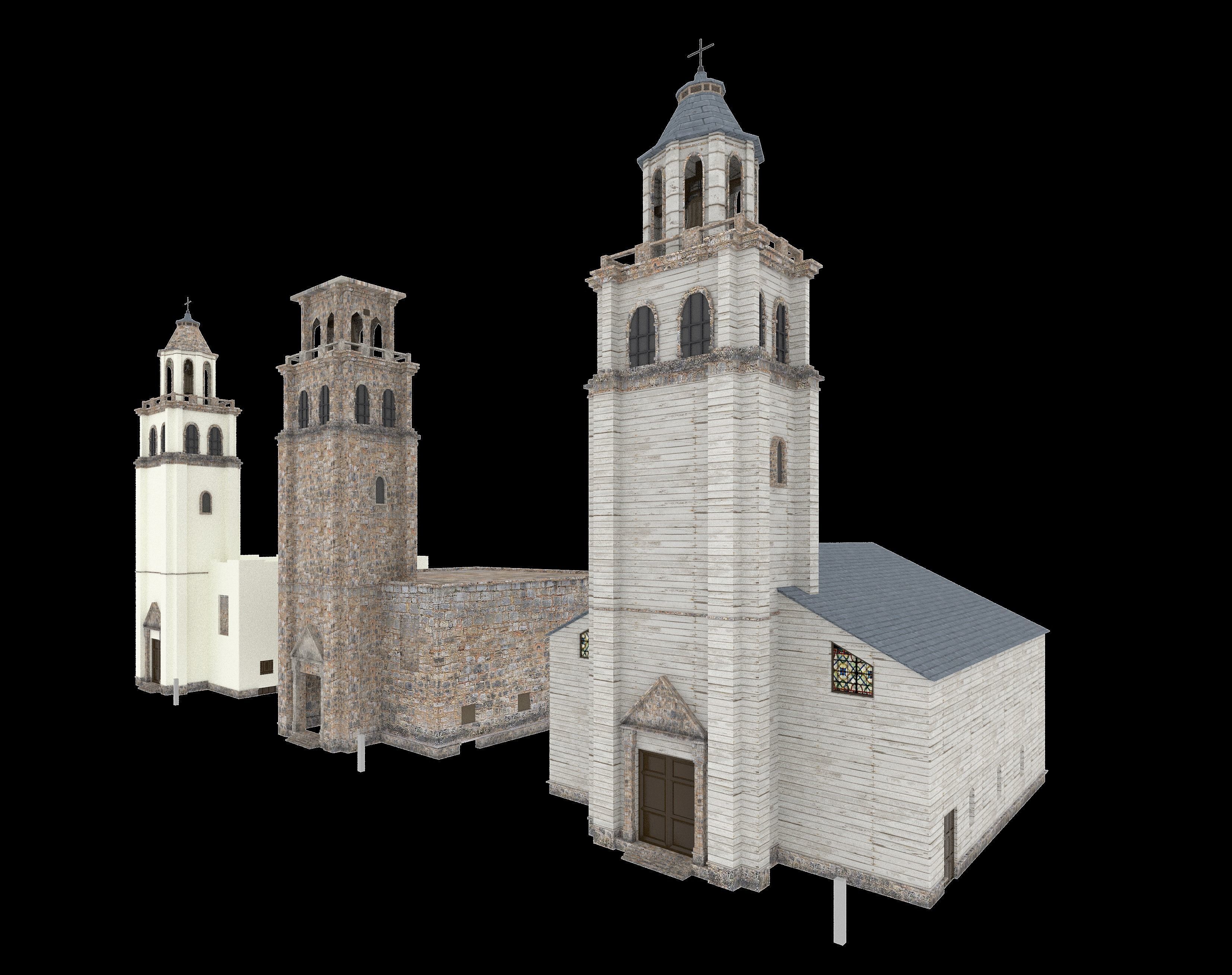 Church - 3 Types Low-poly 3D model_4