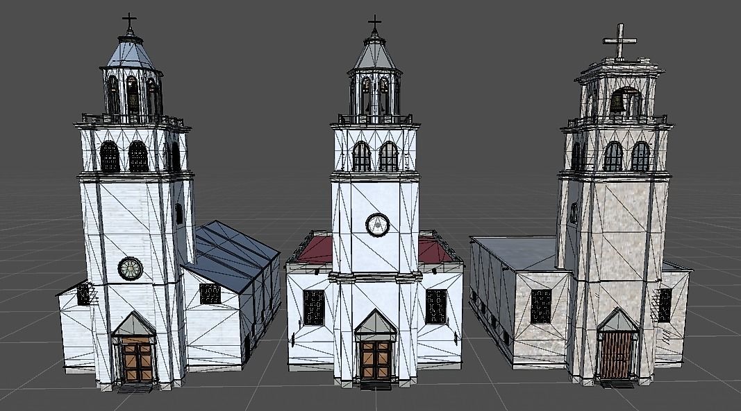 Church - 3 Types Low-poly 3D model_7