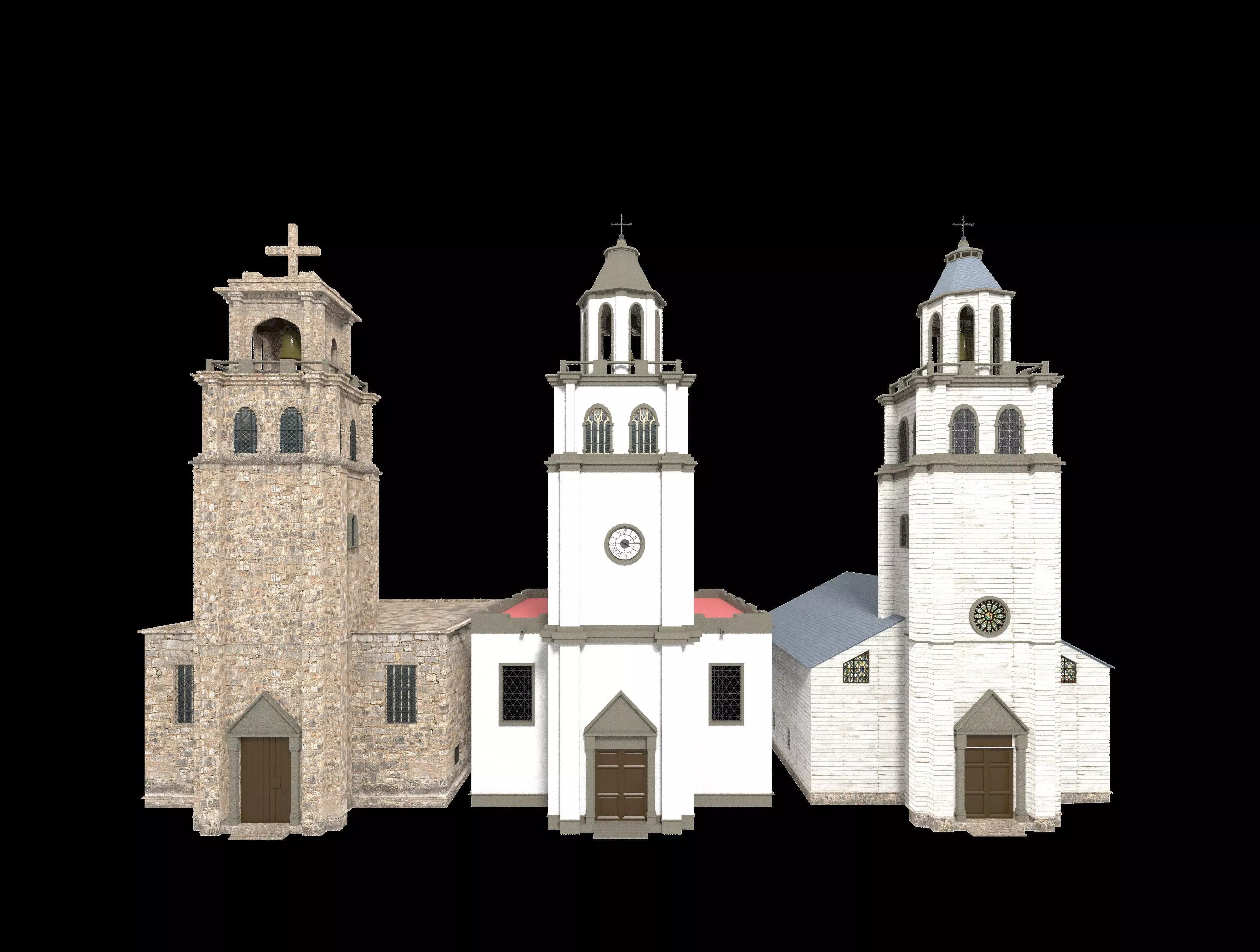 Church - 3 Types Low-poly 3D model_0