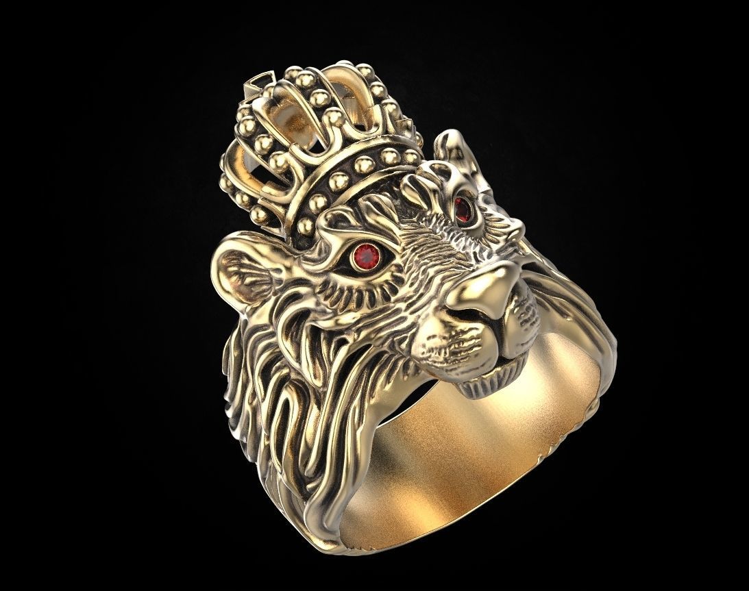 Stylish ring Lion with a crown 451 3D print model_2