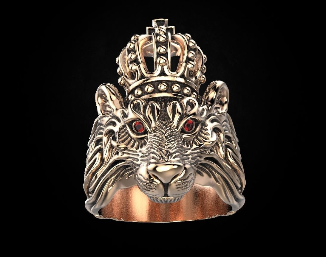 Stylish ring Lion with a crown 451 3D print model_5