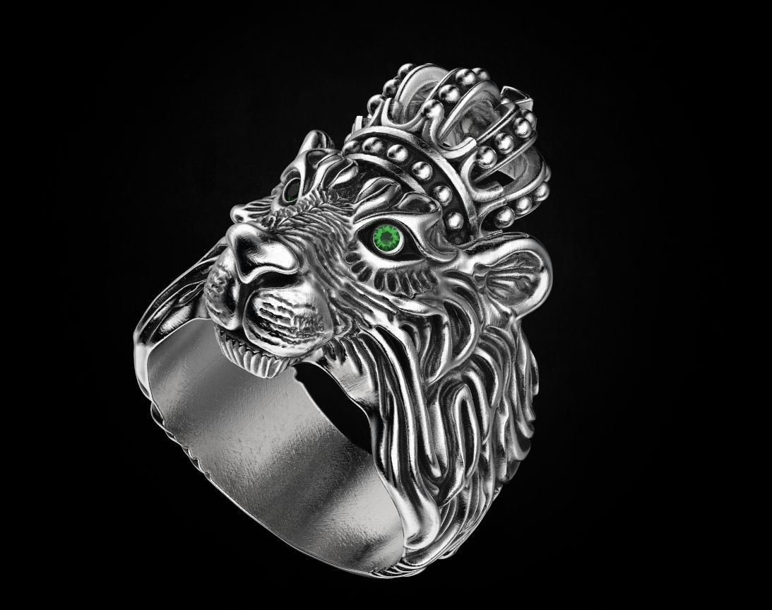 Stylish ring Lion with a crown 451 3D print model_3