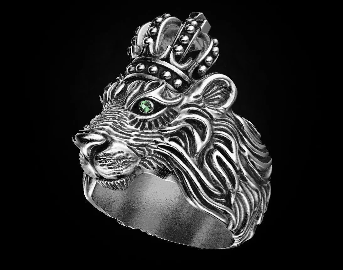 Stylish ring Lion with a crown 451 3D print model_0