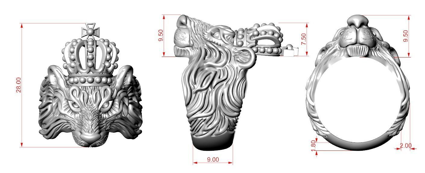 Stylish ring Lion with a crown 451 3D print model_15