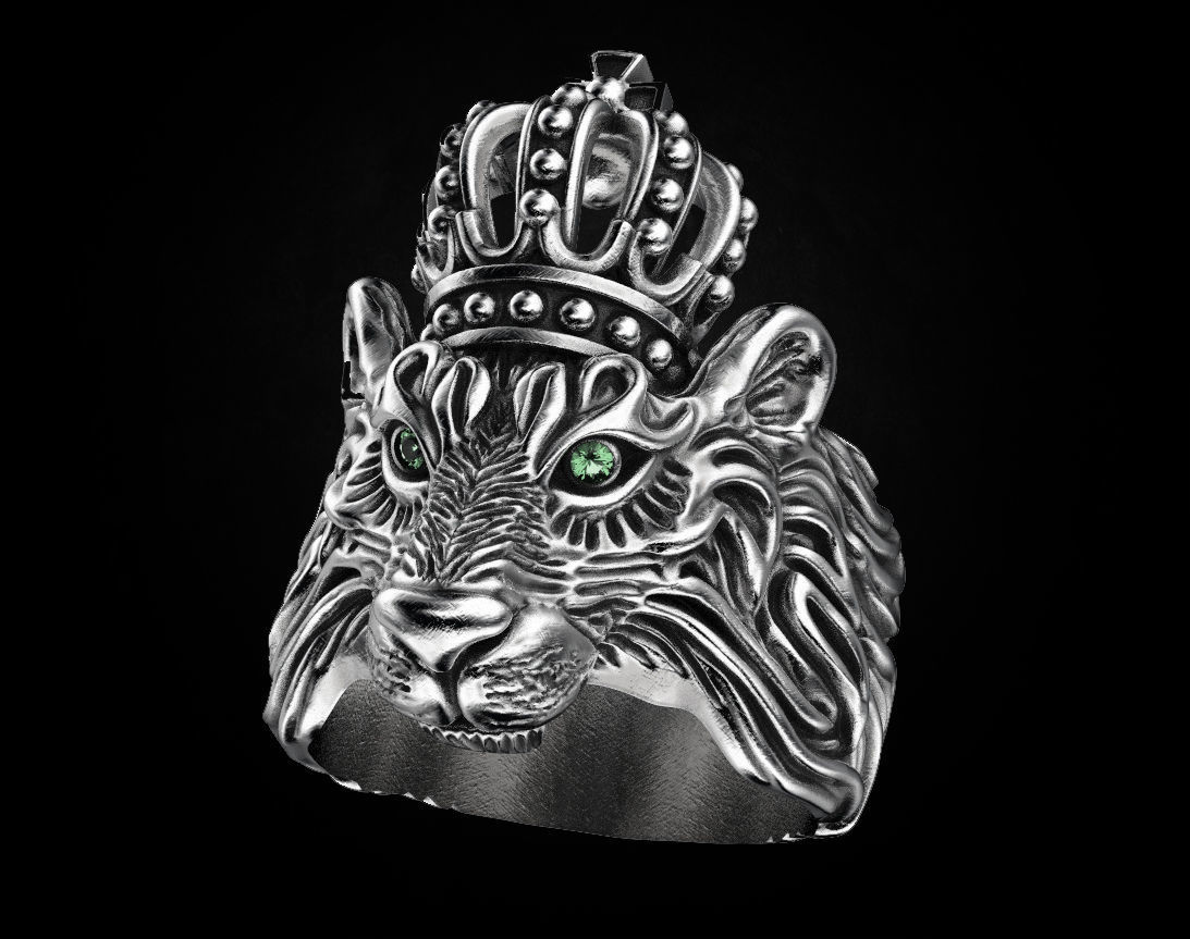 Stylish ring Lion with a crown 451 3D print model_1