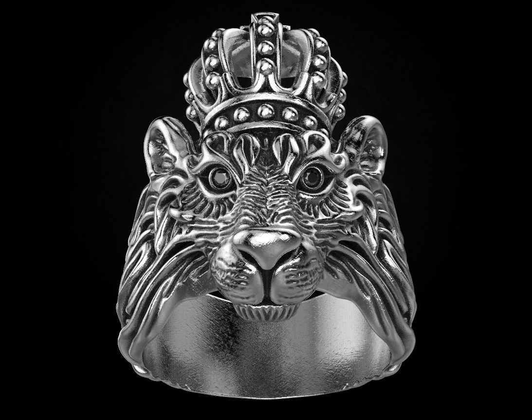 Stylish ring Lion with a crown 451 3D print model_7