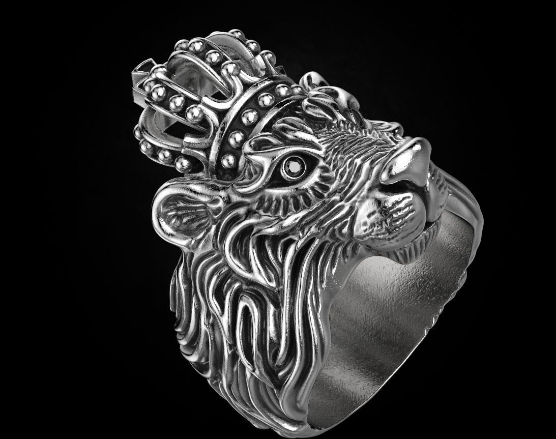 Stylish ring Lion with a crown 451 3D print model_6