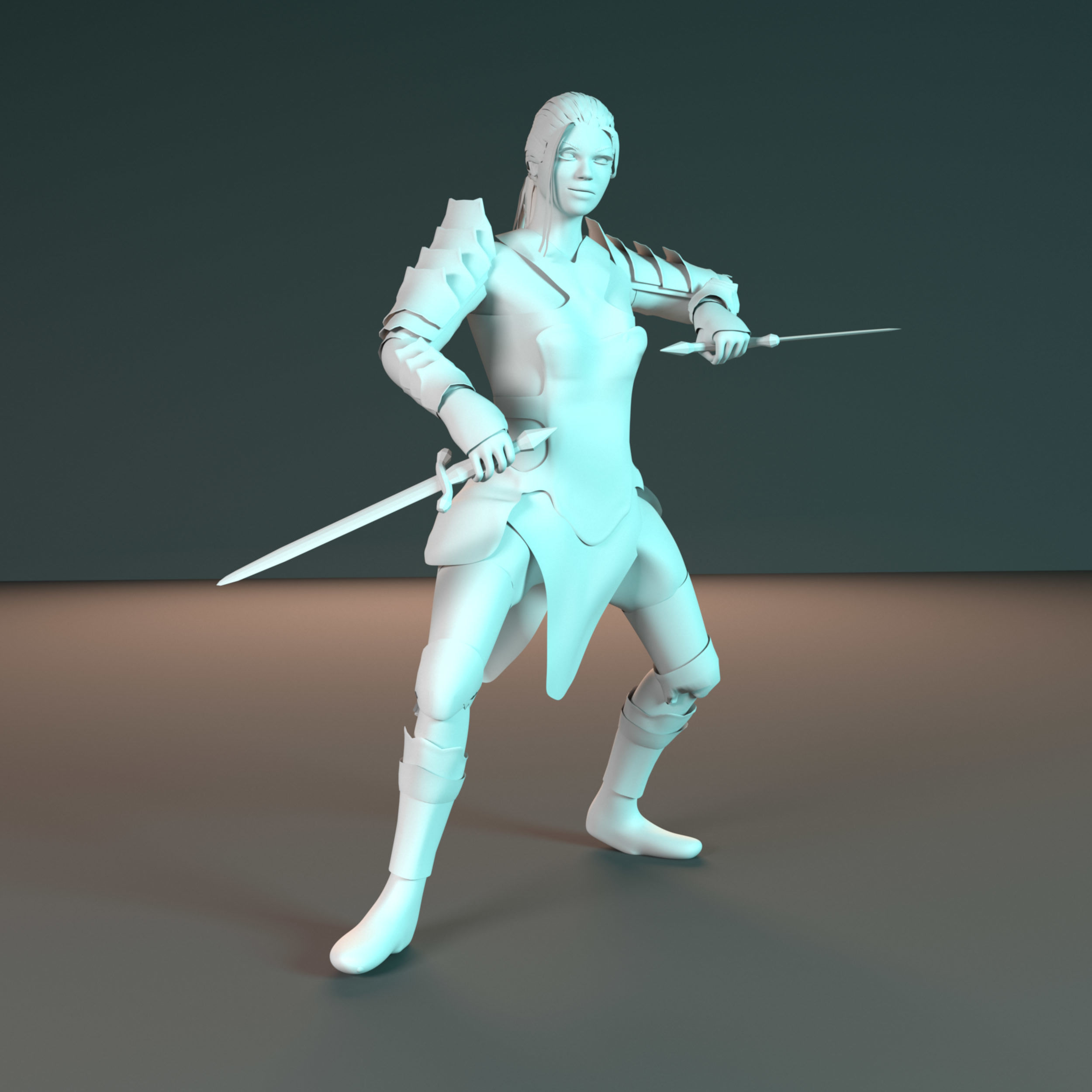 8K Female Warrior PBR Game Ready Animated Low-poly 3D model_3