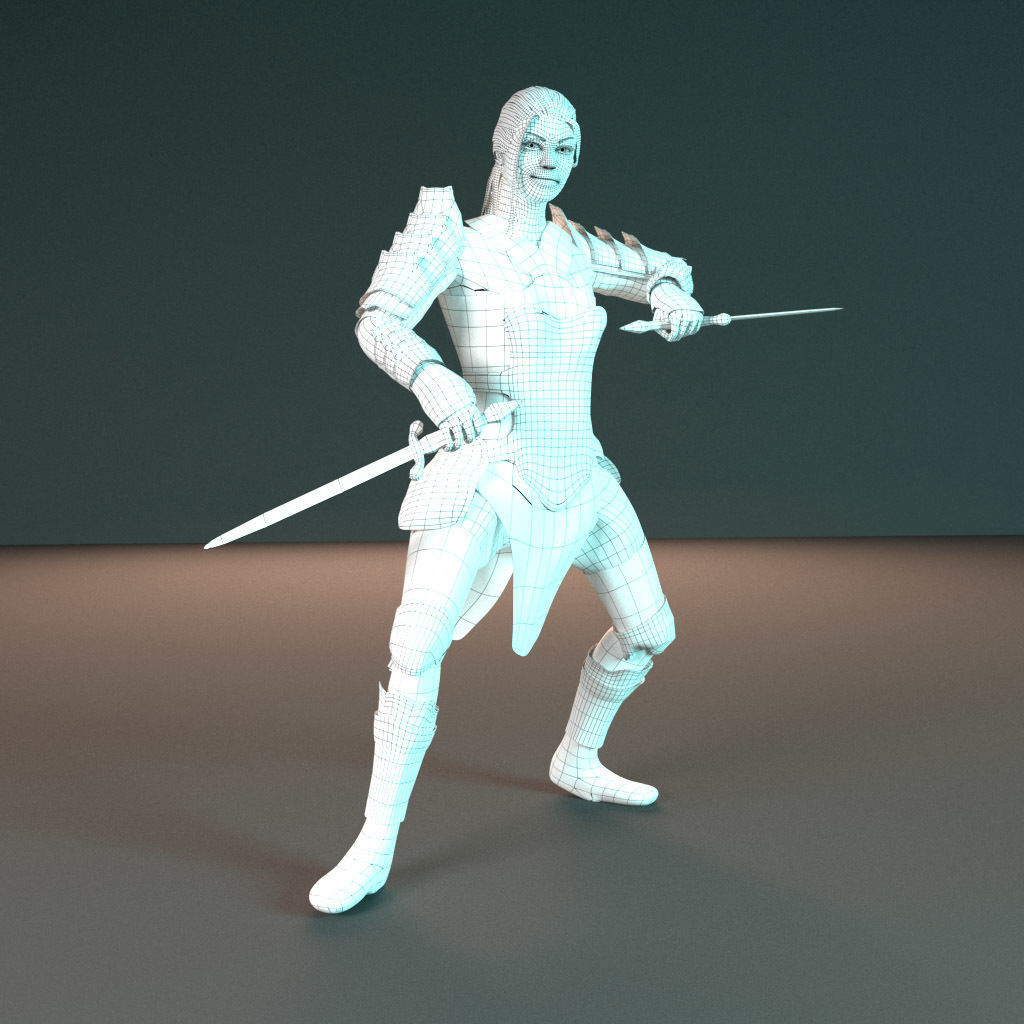 8K Female Warrior PBR Game Ready Animated Low-poly 3D model_4