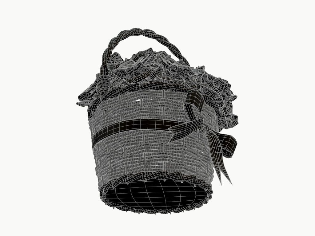 bouquet of red roses in wicker basket 3D model_4