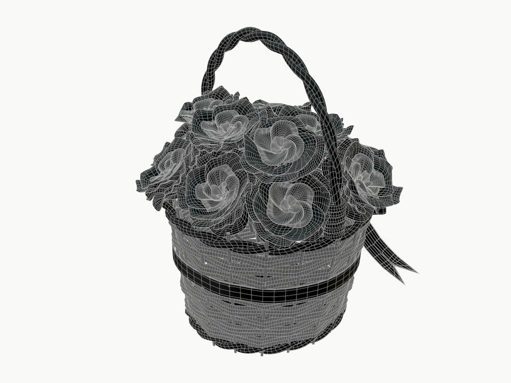 bouquet of red roses in wicker basket 3D model_5