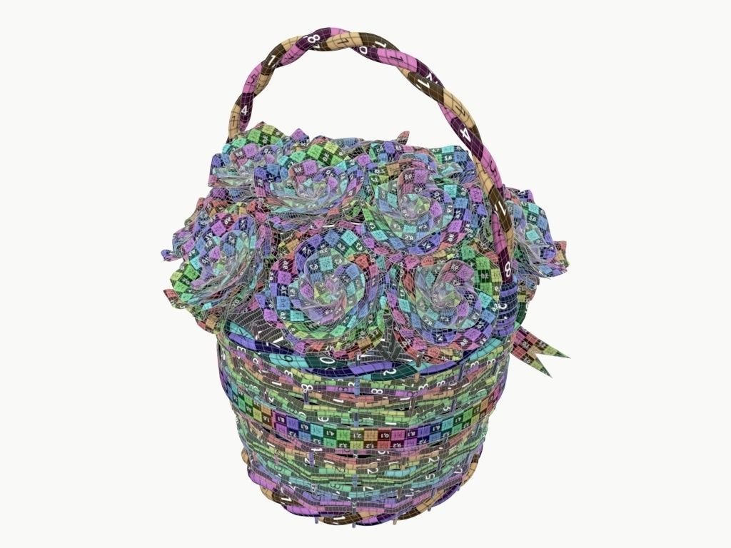 bouquet of red roses in wicker basket 3D model_9