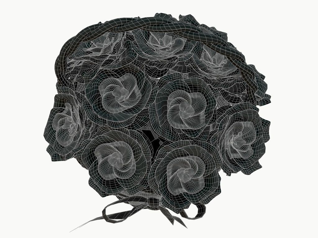 bouquet of red roses in wicker basket 3D model_7