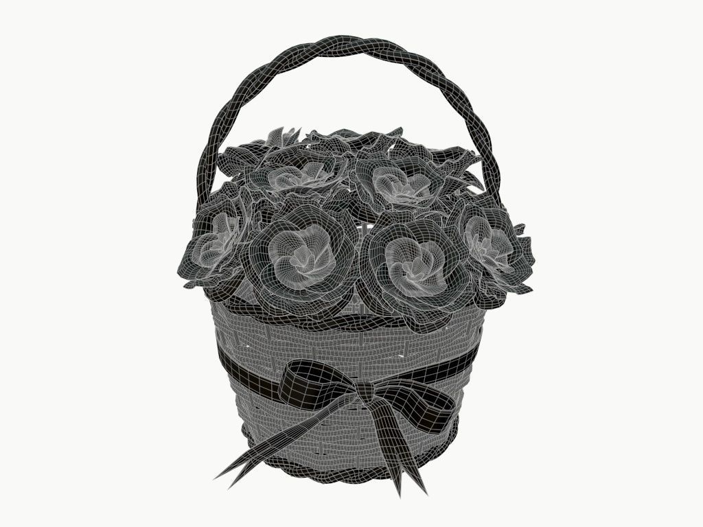 bouquet of red roses in wicker basket 3D model_6