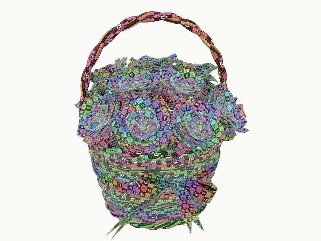 bouquet of red roses in wicker basket 3D model_8