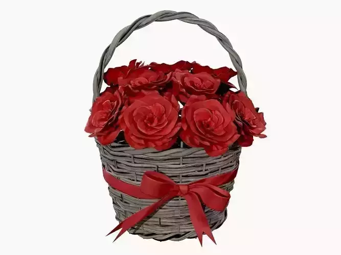 bouquet of red roses in wicker basket