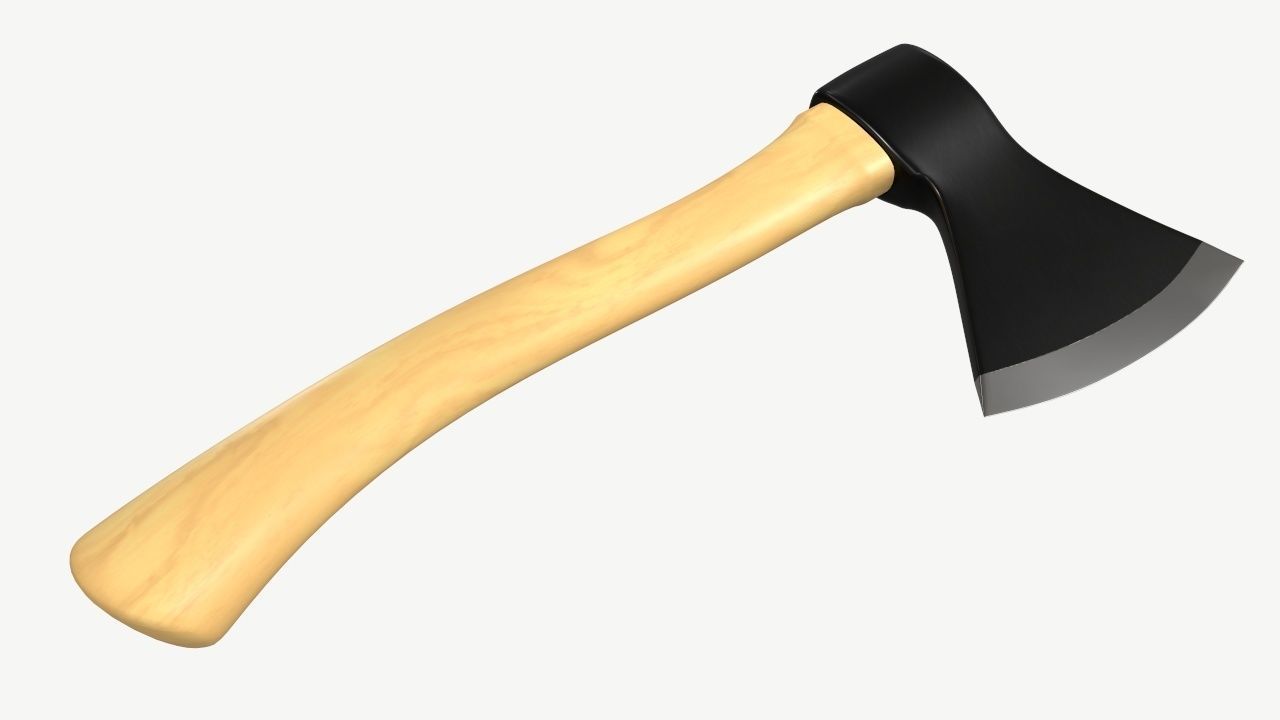 carpenter axe with wooden handle 3D model_3