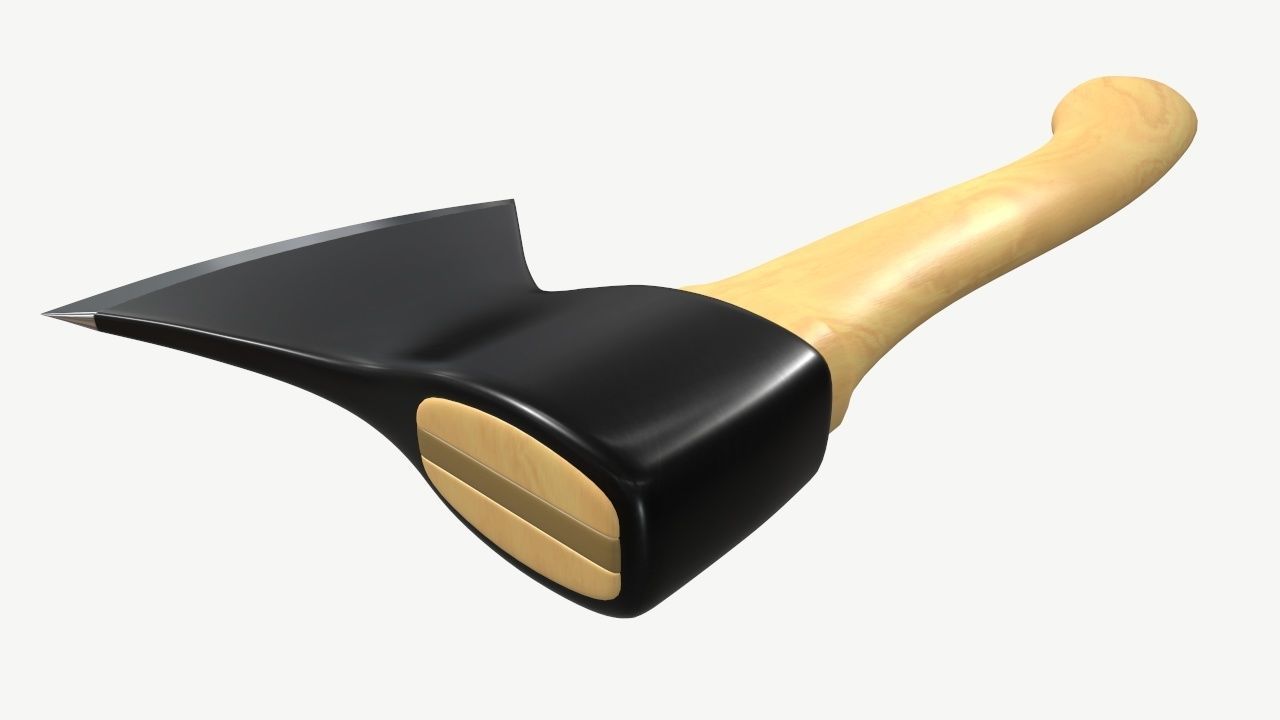 carpenter axe with wooden handle 3D model_4